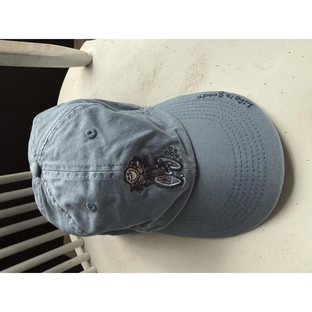 Light Blue Embroidered Cycling Cap with 'Life is Good' Slogan
